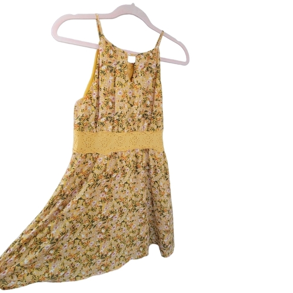 Y2K Babydoll Eyelet Dress Fit & Flare Mini Boho Sundress Sz S Gold Miami - Picture 5 of 10